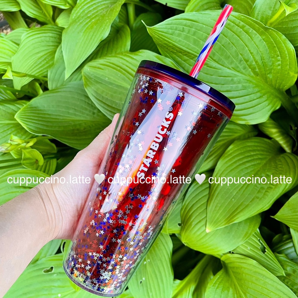 🇺🇸NWT🧨Starbucks 2025 Star Spark Fireworks Glitter Red White Blue 20 oz Tumbler